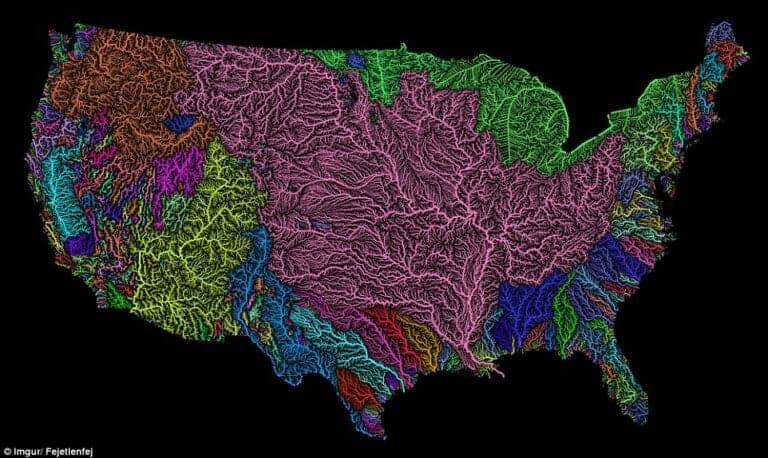 The veins of America: Stunning map shows every river basin in the USA