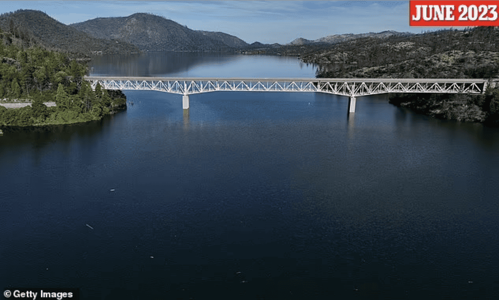Incredible images show DRAMATIC change in water levels at California's Lake Oroville as it's seen at 100% capacity last month compared to the crippling drought of 2021